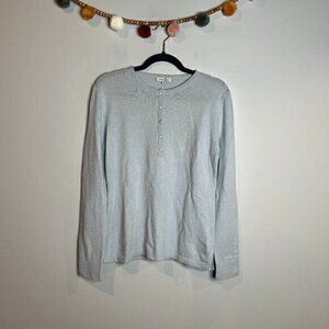 Cortland Park powder blue pearl button cashmere henley sweater